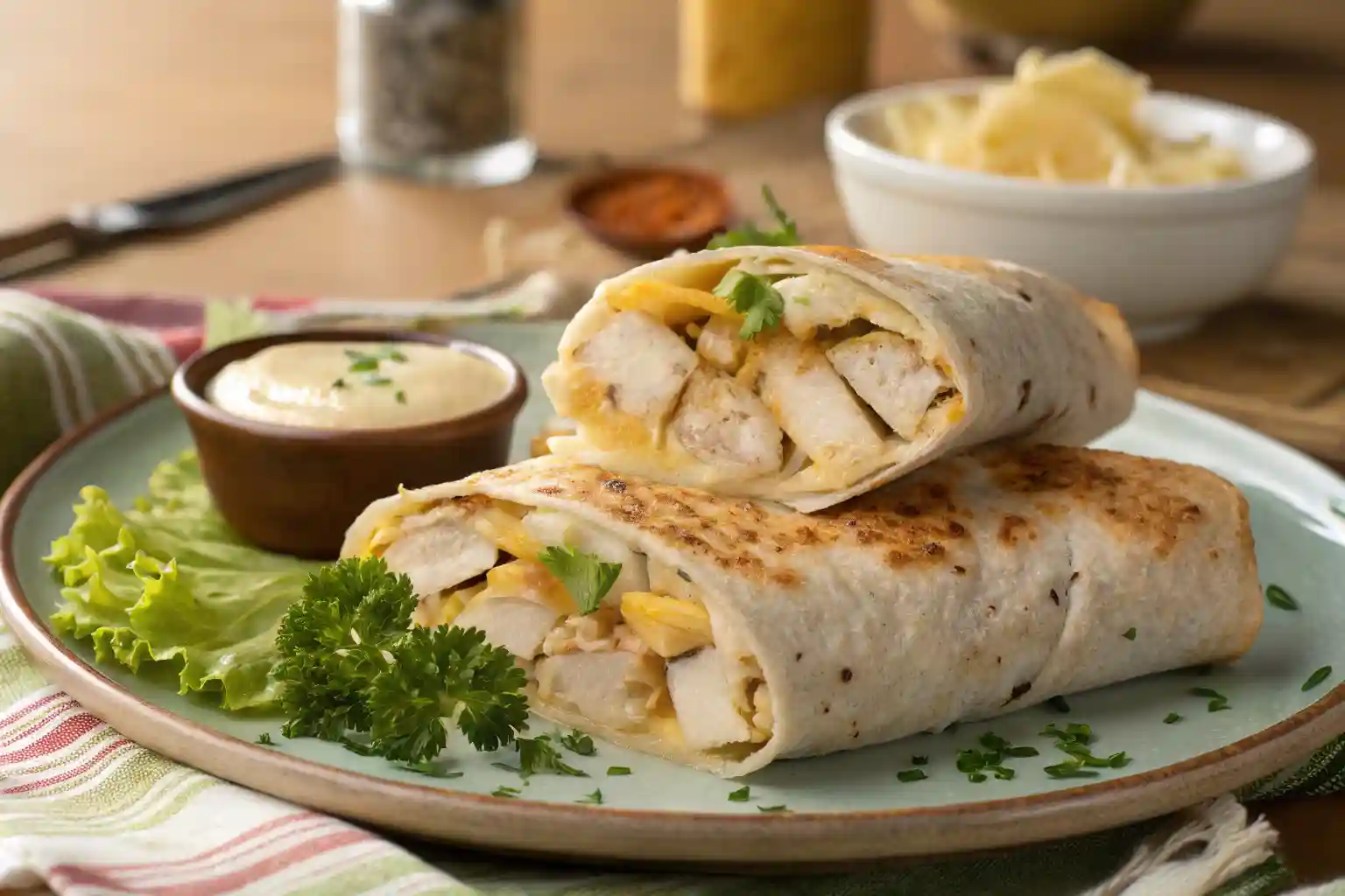Cheesy Garlic Chicken Wraps